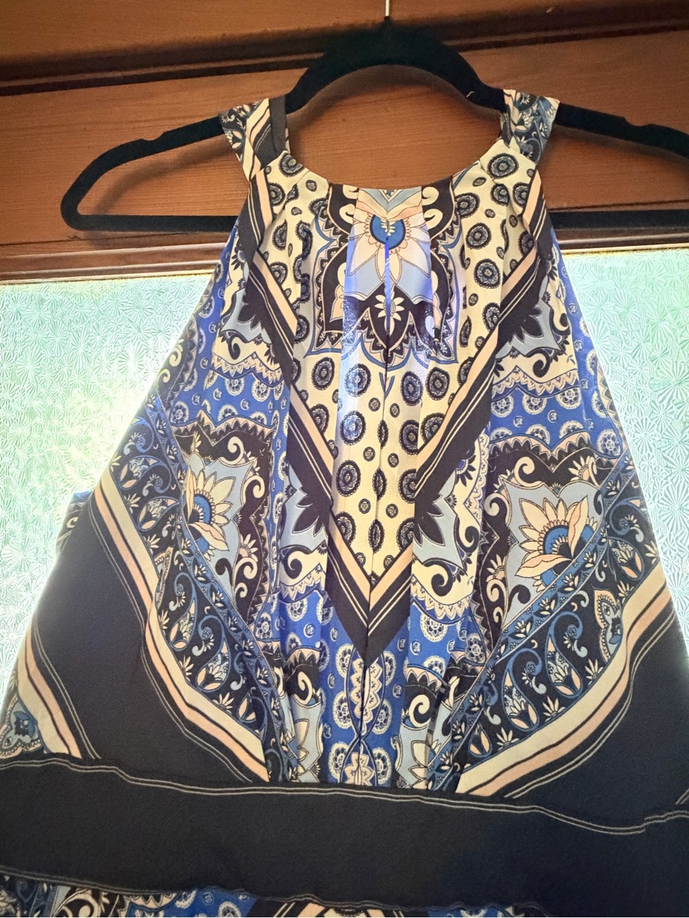 Eliza J Blue, Cream and Black Paisley Halter Maxi Dress